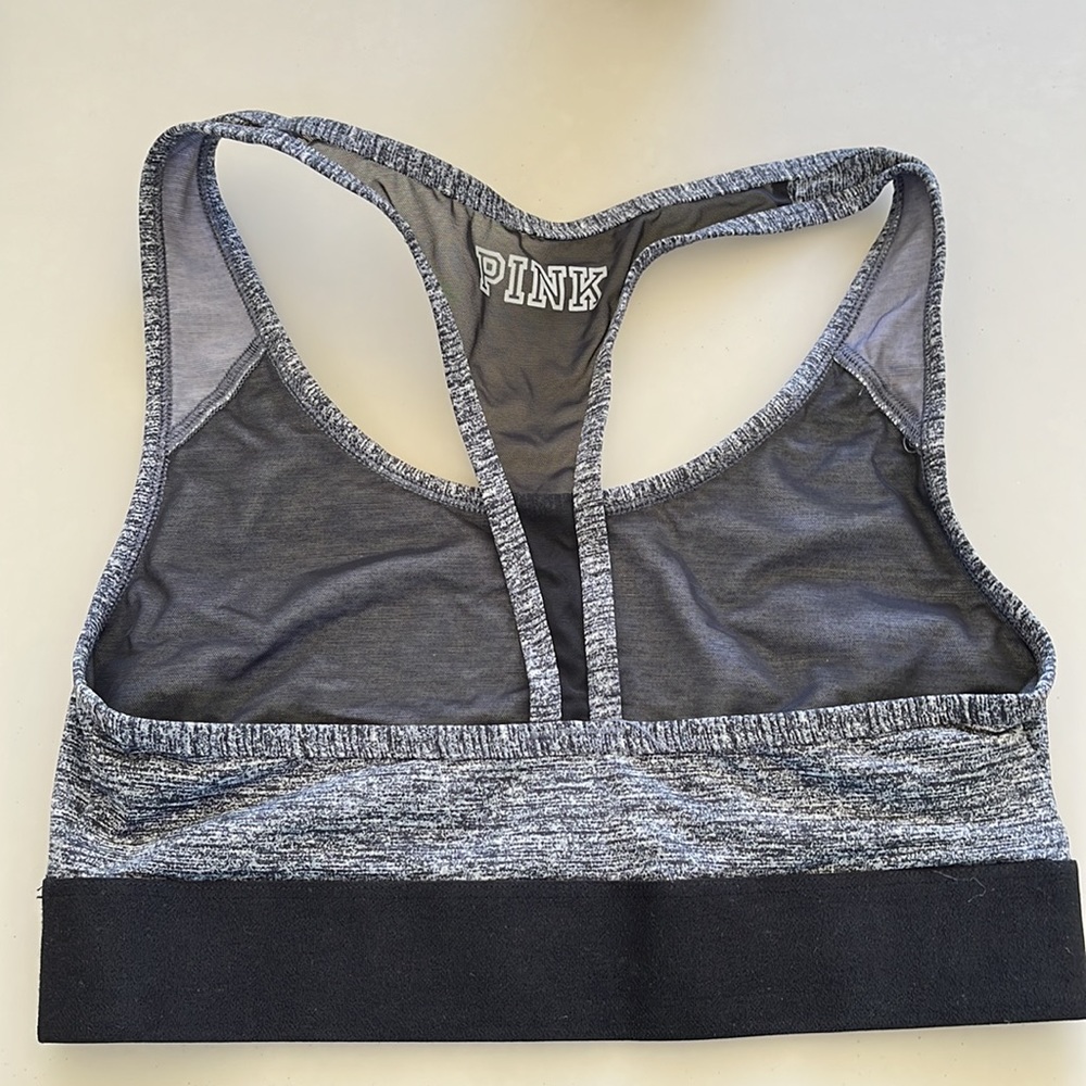 PINK by VS size S sports bra, racer back, gray and black, barely used, E… - Picture 2 of 5